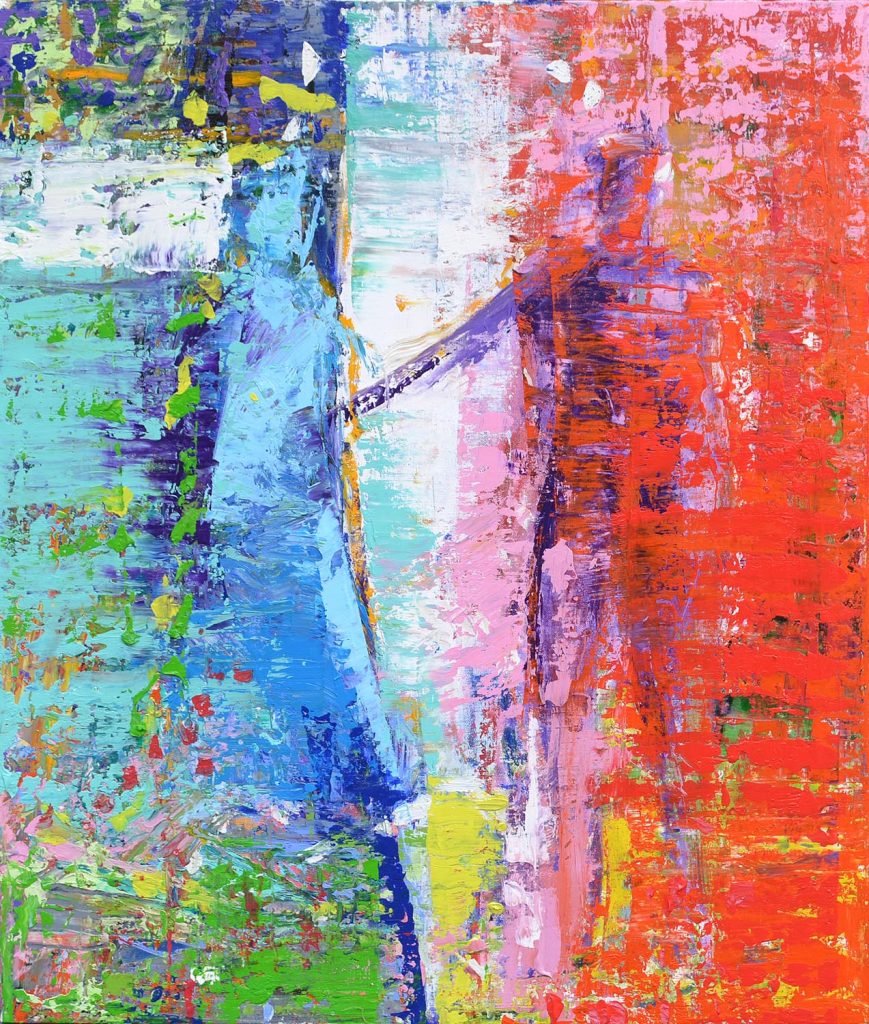 Fine art piece exploring spiritual connection between man and woman through abstract color