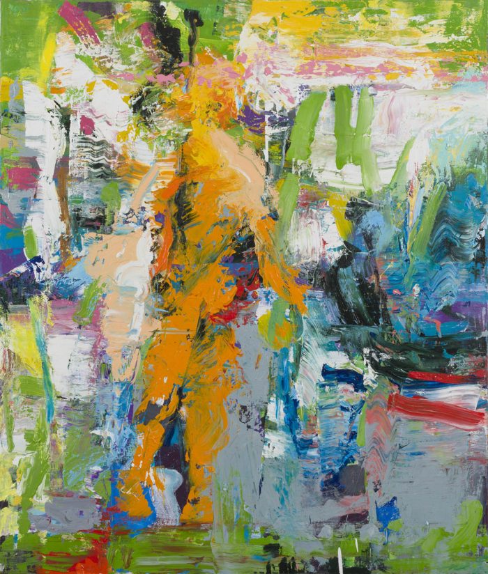 Ecstasy of the Present, 2025, 120 x100 cm, oil on canvas Abstract artwork capturing human movement through space, modern expressionist style