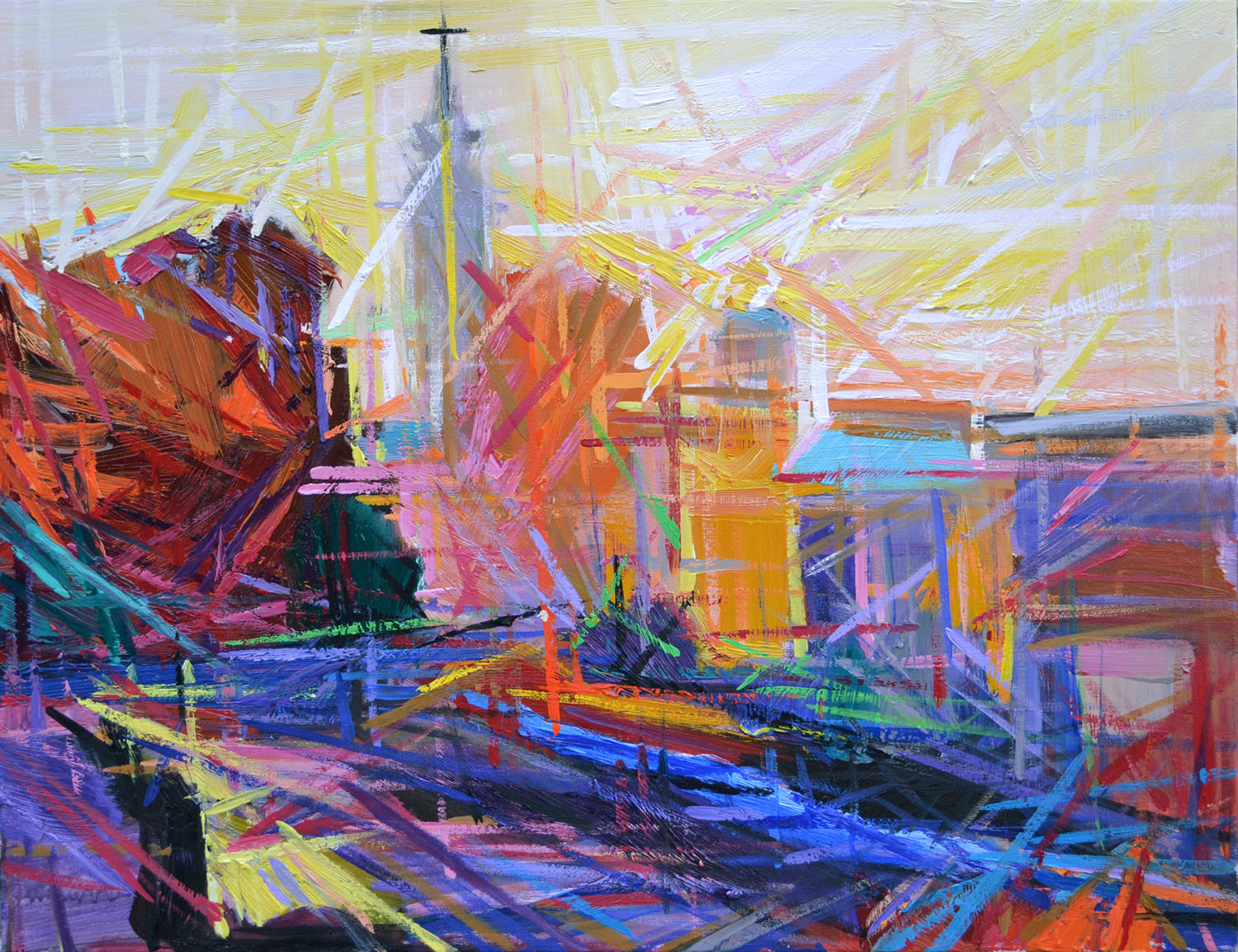 Contemporary painting capturing the vibrant rhythm and motion of Belgrade