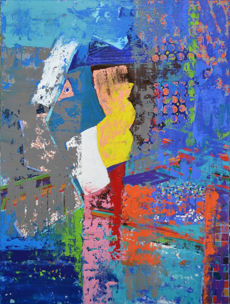 Abstract expressionist painting titled ‘Festival’, vibrant colors and dynamic energy