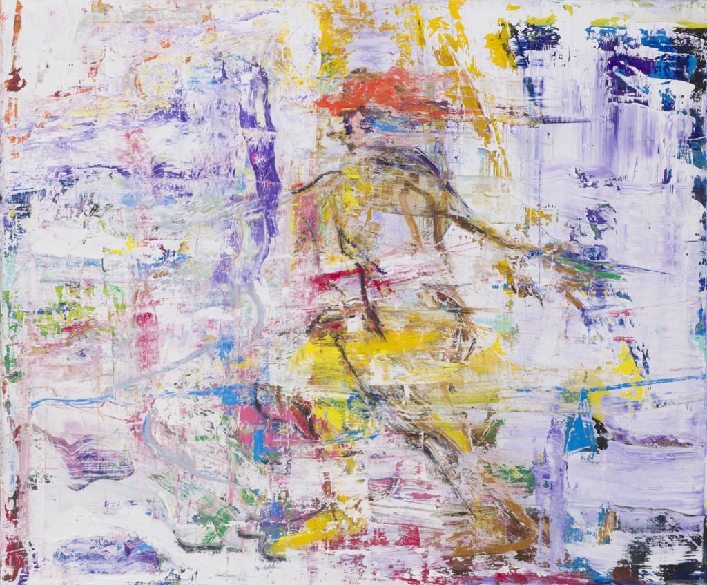 Dynamic abstract painting ‘Now the Moment’ by artist Borko Petrovic — an expressive figure capturing human strength, motion, and the power of the present moment