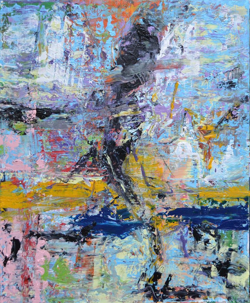 Semi-abstract painting ‘Running on the Beach’ by artist Borko Petrovic — a powerful human figure in motion, painted in the expressive style reminiscent of Gerhard Richter