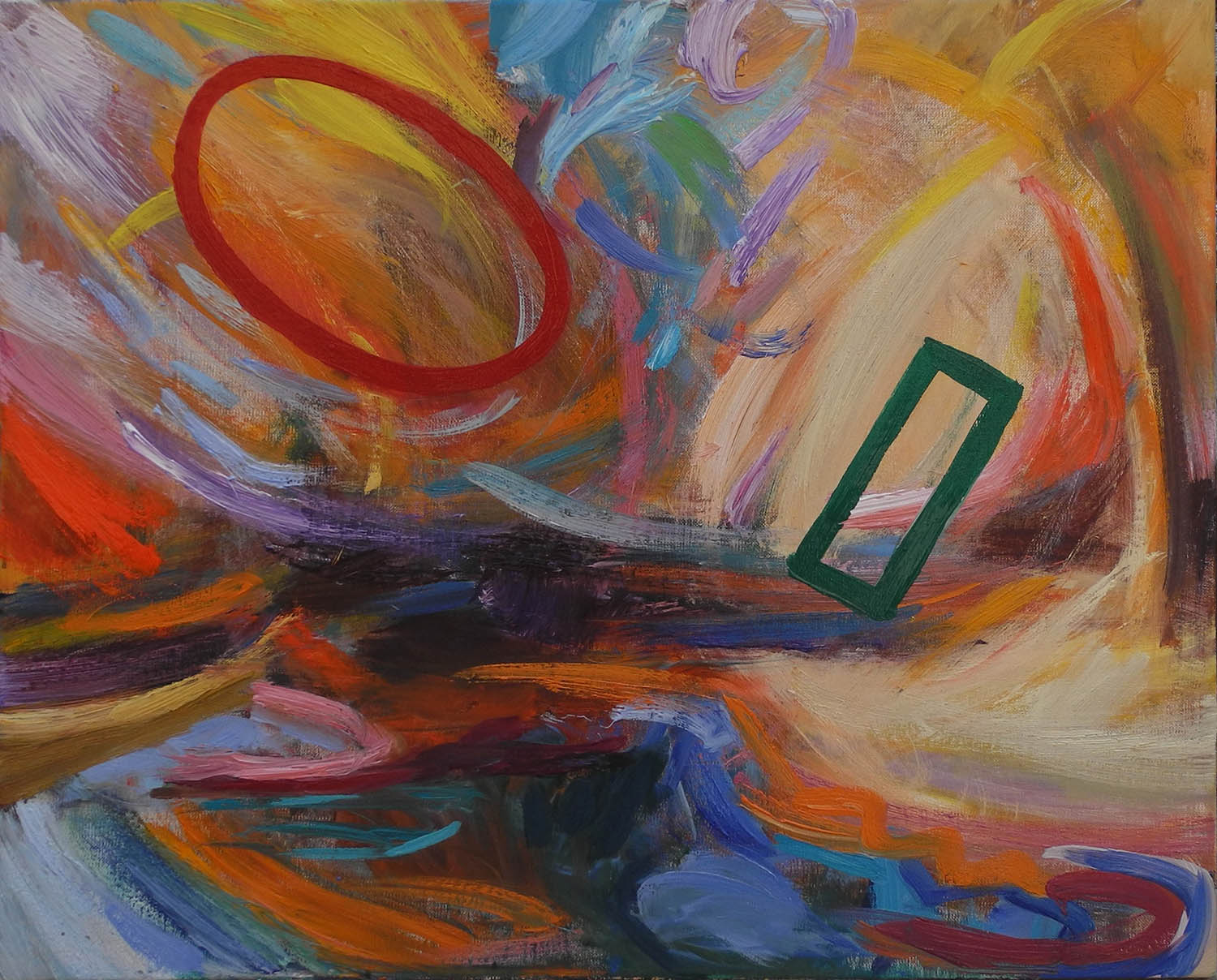 Contemporary landscape painting ‘Topcider Park’ by artist Borko Petrovic — a dynamic fusion of nature in motion with abstract geometric forms