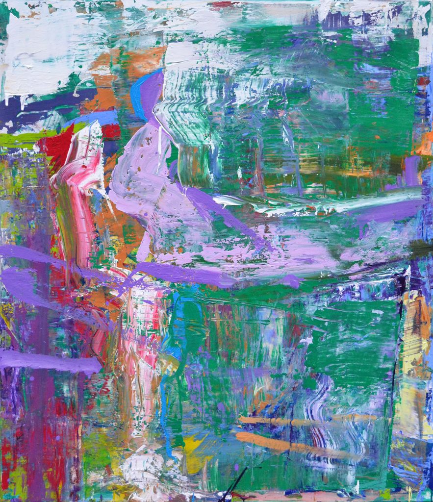 Abstract contemporary painting titled “Movement of Decision”, capturing motion and transition through dynamic forms, layered textures, and expressive abstract composition.